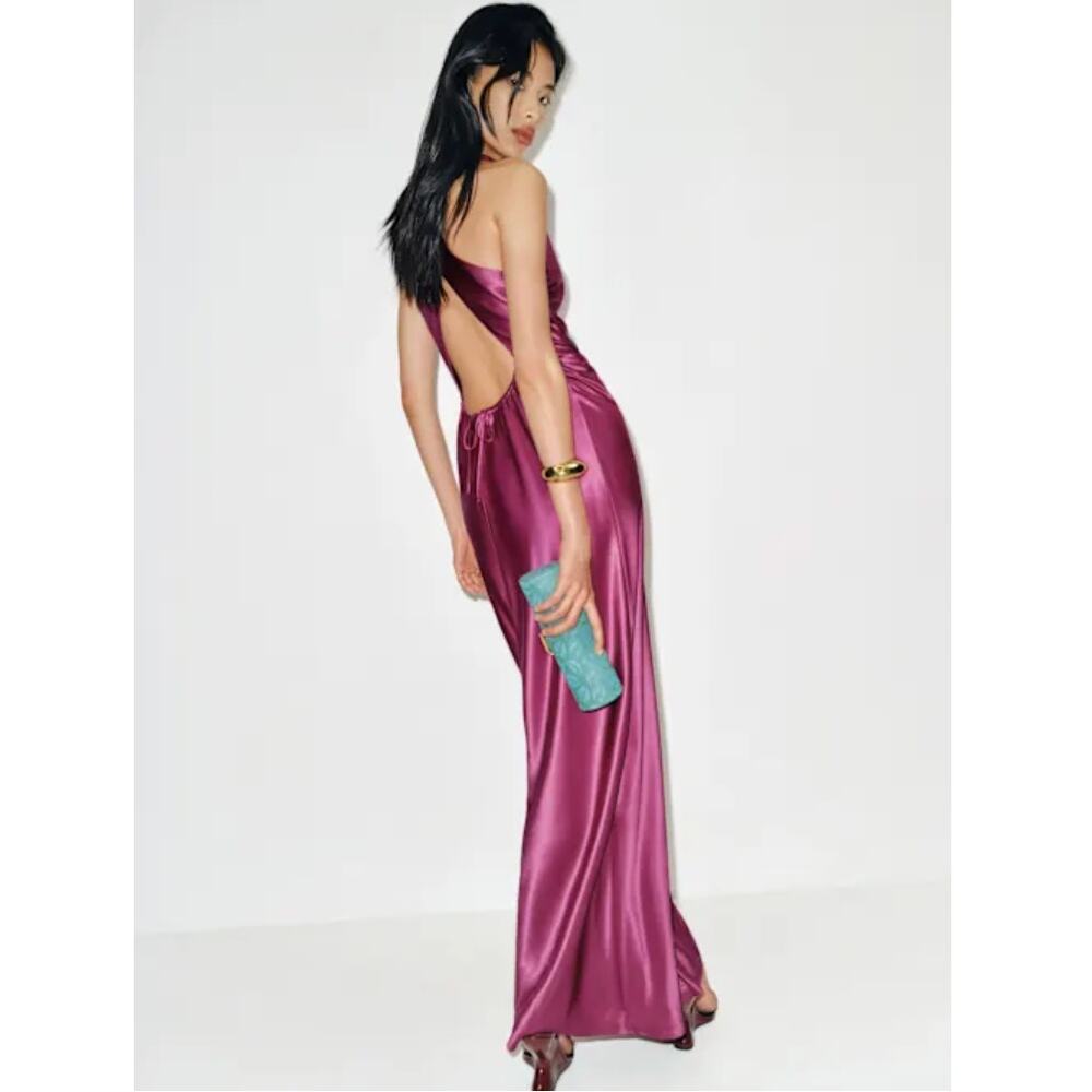 Reformation Anaiis Silk Maxi Dress Column Gown Hibiscus Tea Pink Size 8 - Picture 3 of 15